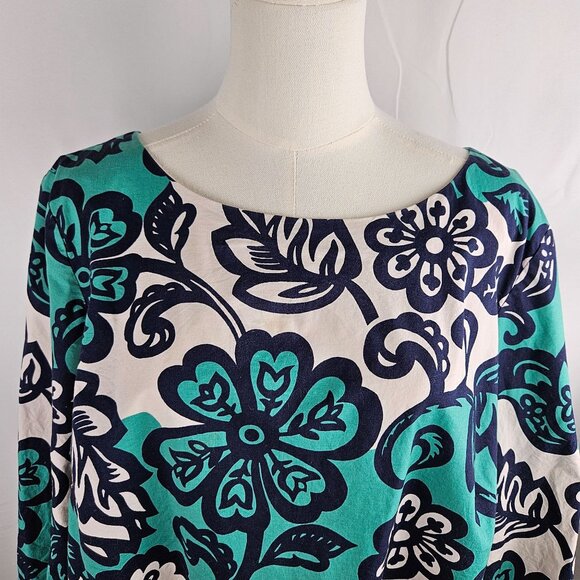 Boden Top Sz 16 Penelope Floral Print Cotton Stretch Top Turquoise Navy - Picture 2 of 9